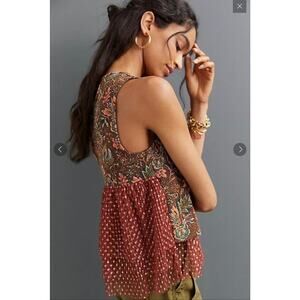 Anthropologie Eva Franco Floral Brocade Tapestry Peplum Top XS Boho